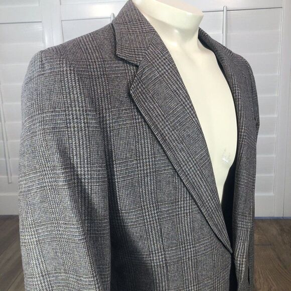 Vtg John Weitz Men's L Plaid Wool 2 Button Blazer Jacket Sport Coat Brown Tan - Picture 11 of 12